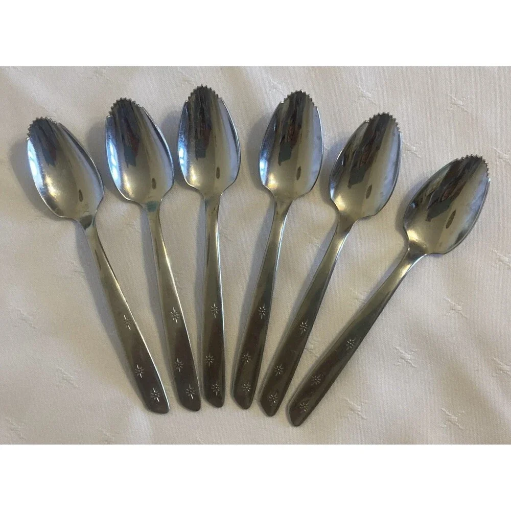 Superior Stainless Night Sky  Atomic Starburst 6 Grapefruit Spoons Flatware